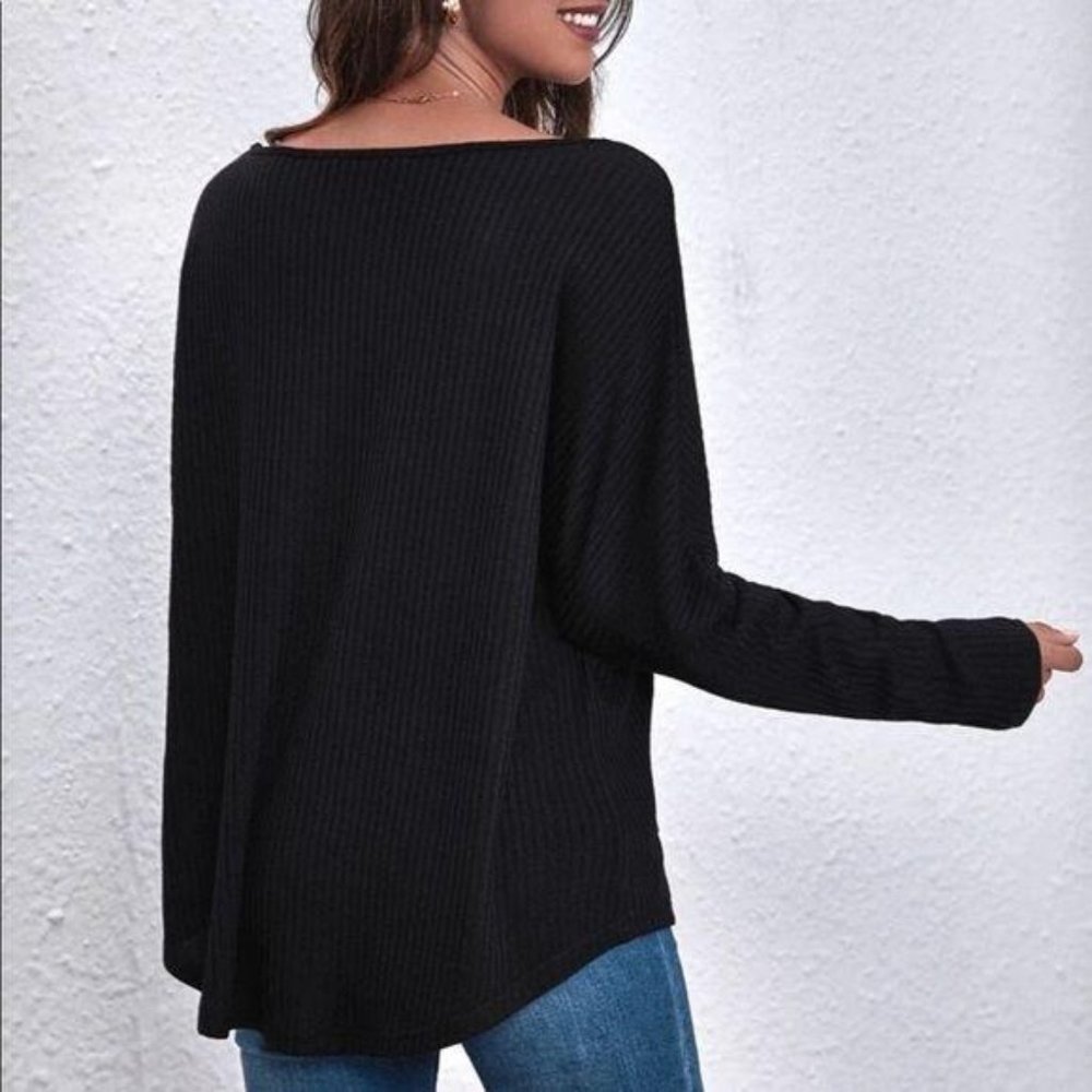 Oversized ribknit dolman long sleeve tee NAVY BLUE - Picture 5 of 8